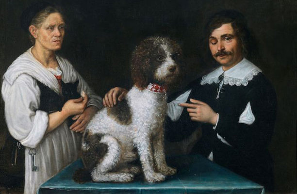 Ritratto del Guercino e della madre assieme a un cane Lagotto Romagnolo